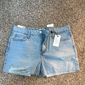 Forever 21 Light Blue Distressed High-Rise Jean Shorts